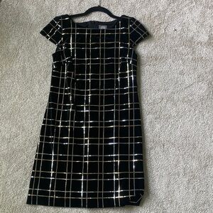 Vince Camuto | Black with shimmering Gold/Silver Grid Mini Dress